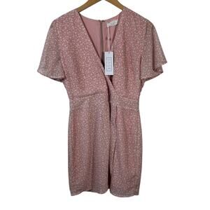 Sage The Label Dress Women M Pink Cream Sheer Flutter Short Sleeve Party Cottage